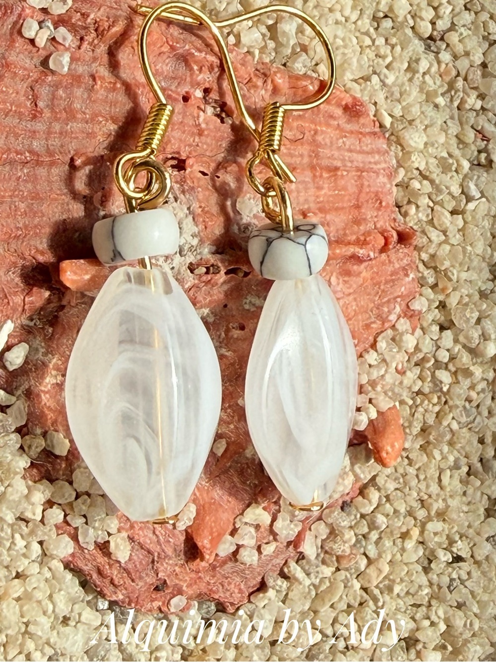 Gold & White Swirl Drop Earrings + white howlite